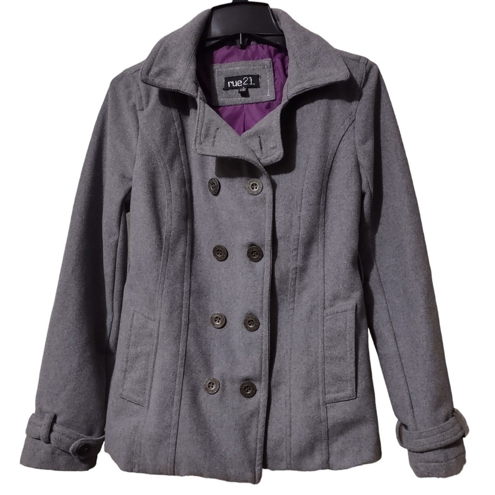 Rue21 Pea Coat Small Women Dark Academia Retro Cabin Core Gray Wool Blend Jacket